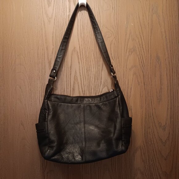 GAL vintage black leather multi pocket single strap shoulder bag purse - Picture 2 of 15